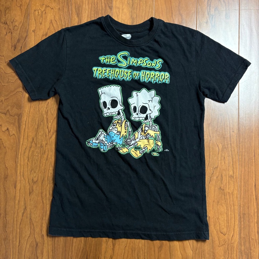 The Simpsons Treehouse of Horror Skeleton Bart Lisa Black T-Shirt Small